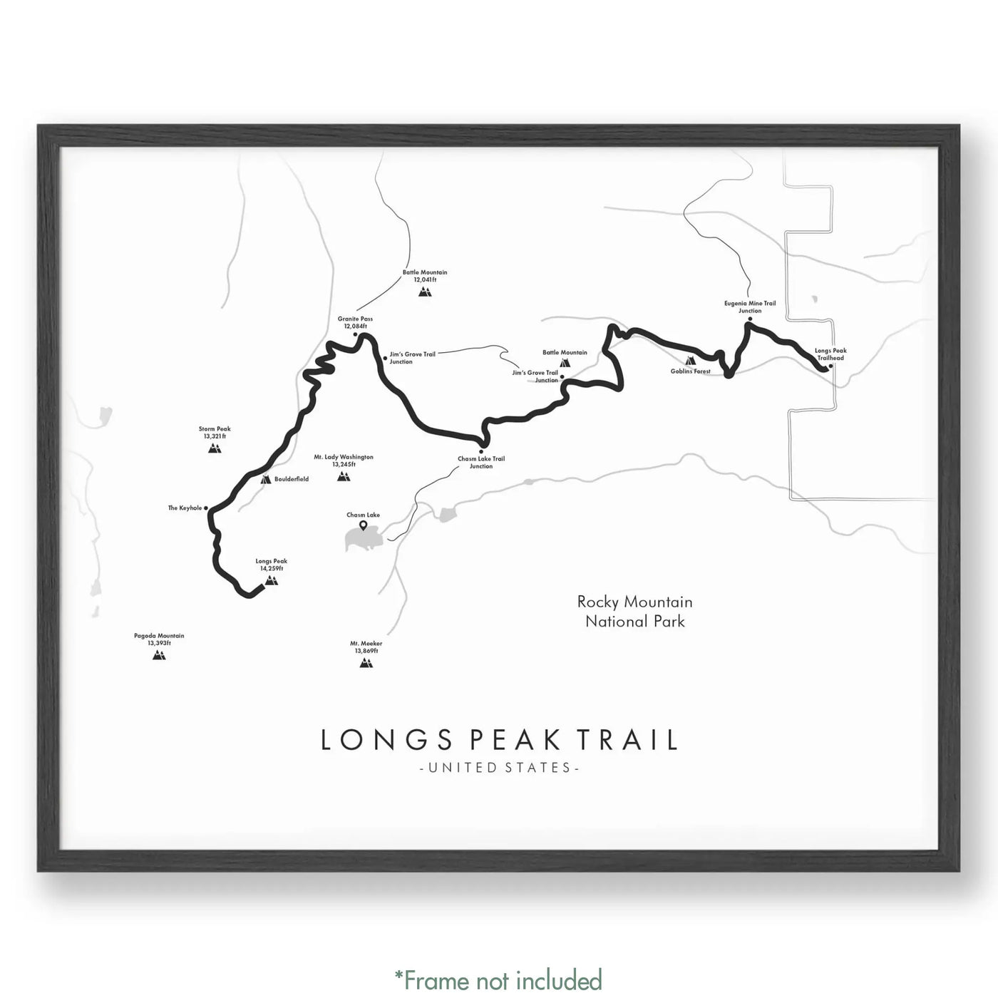Trail Poster of Longs Peak Trail - White