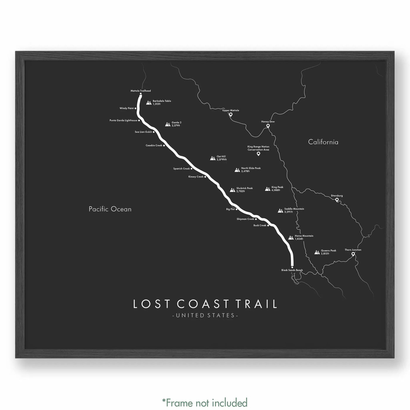 Trail Poster of Lost Coast Trail - Grey