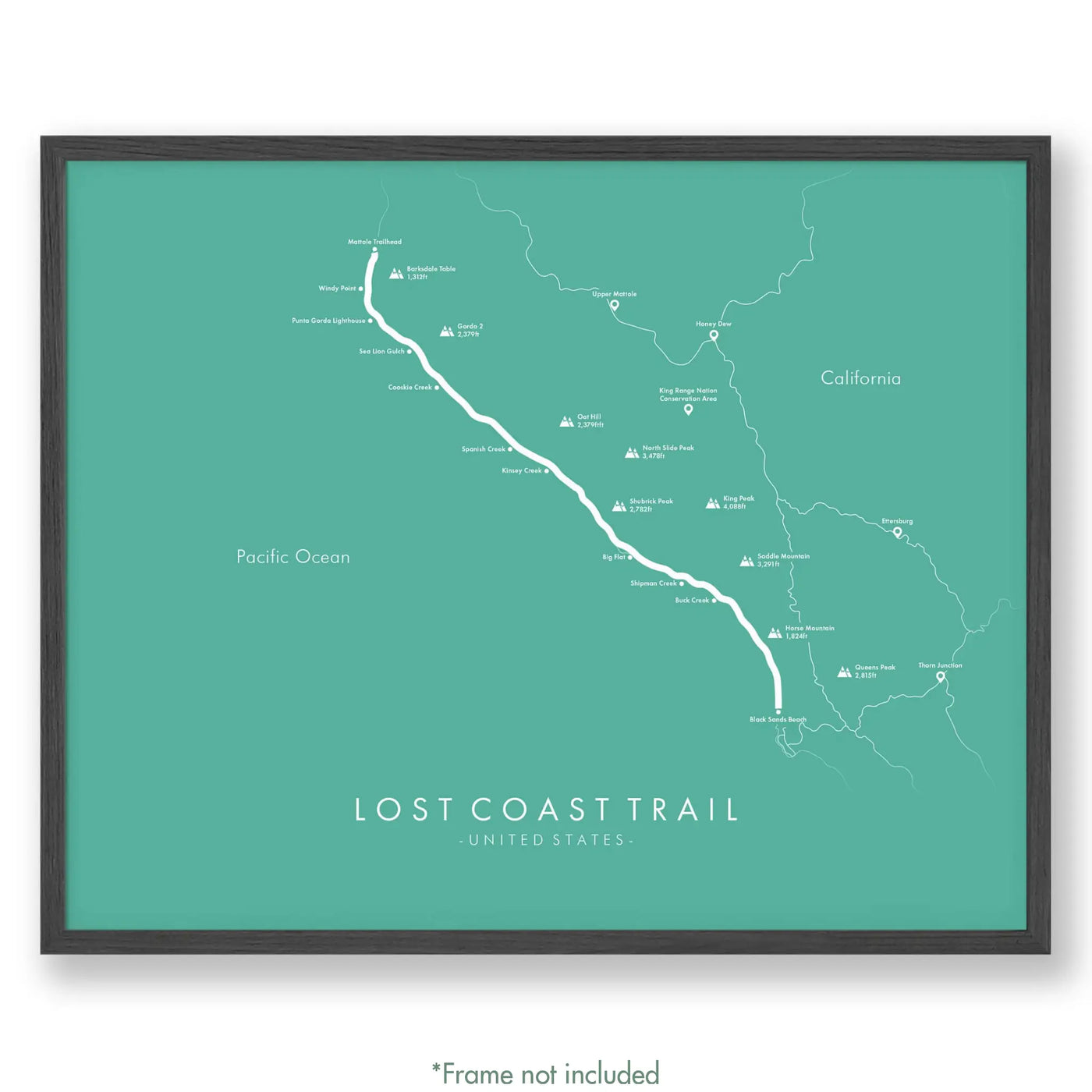 Trail Poster of Lost Coast Trail - Teal