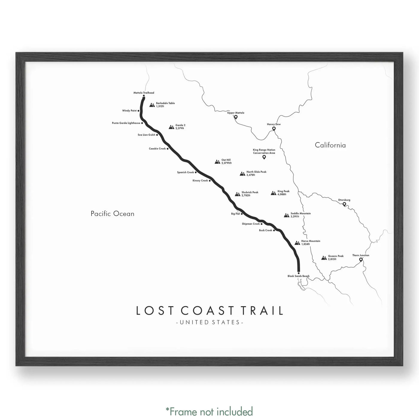 Trail Poster of Lost Coast Trail - White
