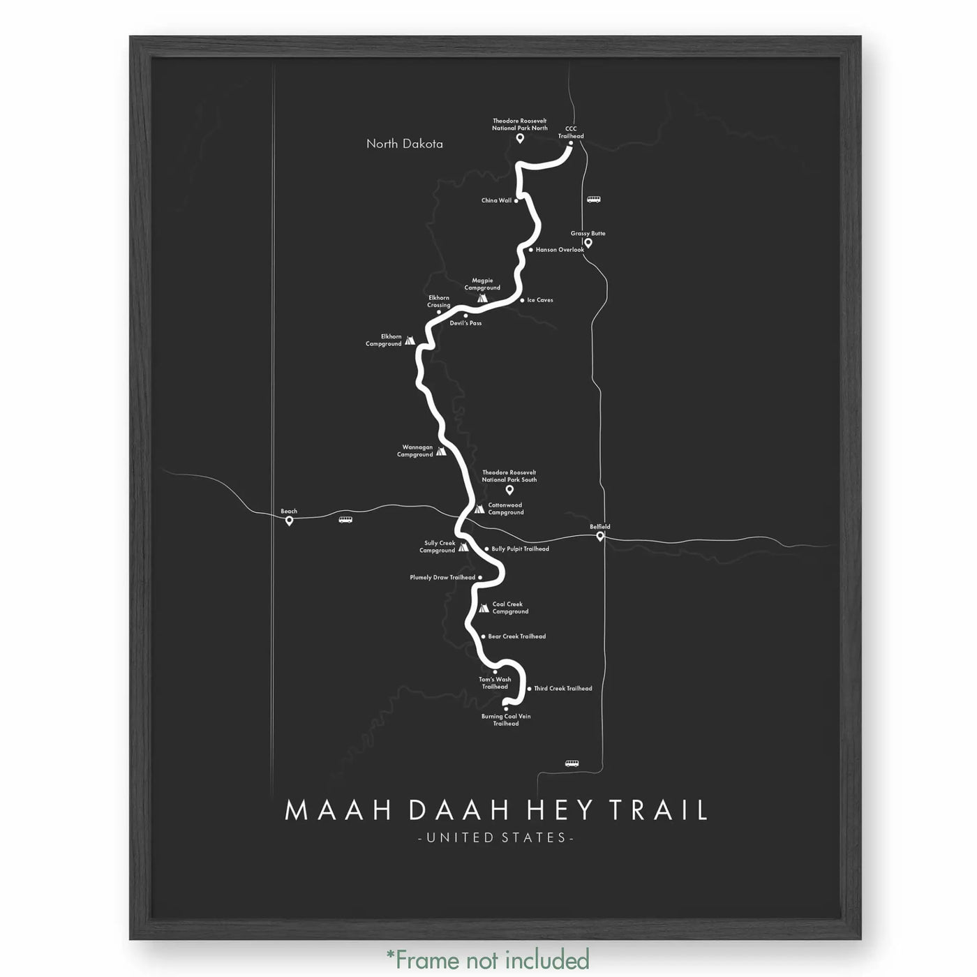 Trail Poster of Maah Daah Hey Trail - Grey