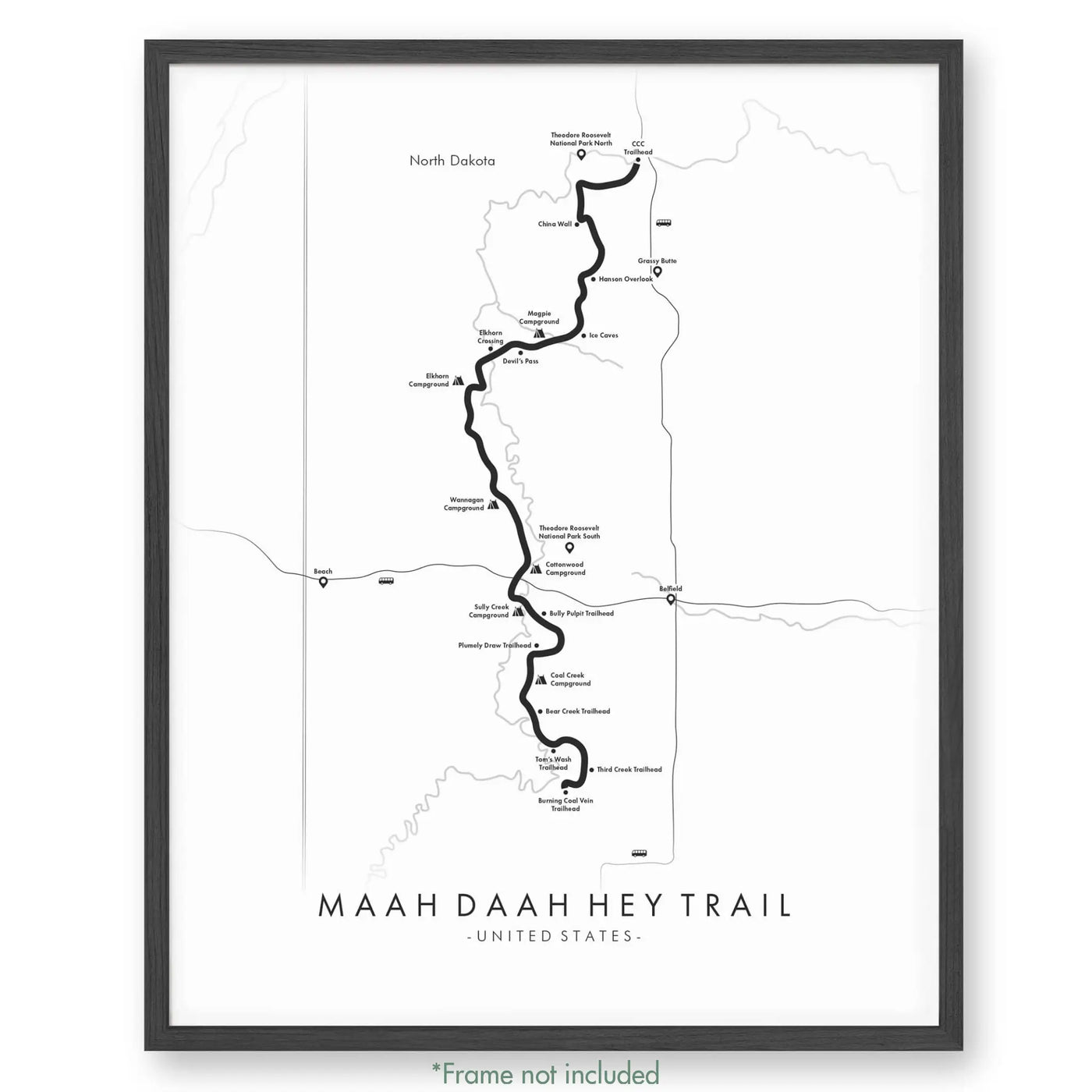 Trail Poster of Maah Daah Hey Trail - White