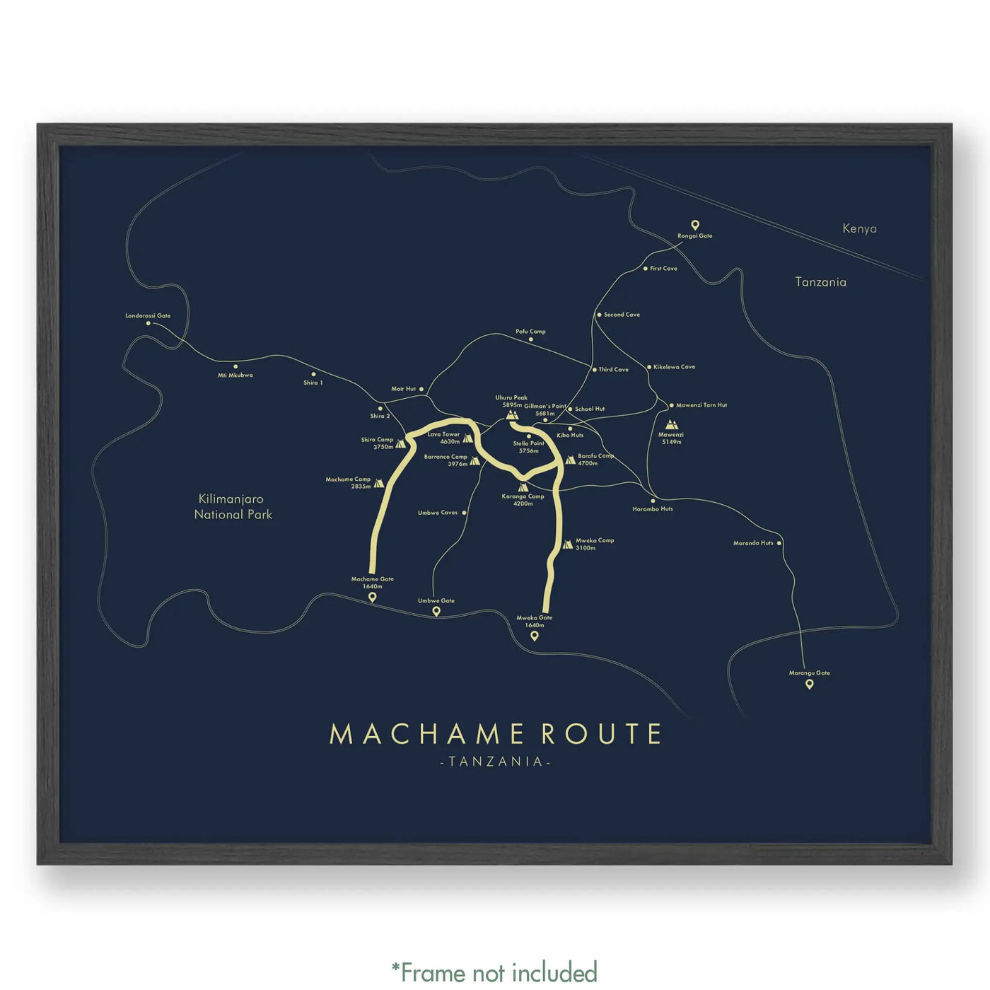 Trail Poster of Machame Route - Blue