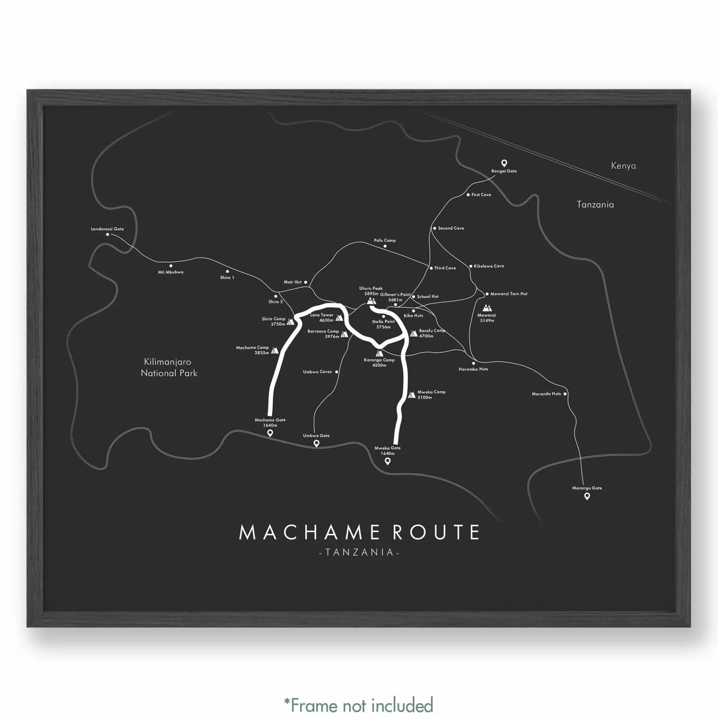 Trail Poster of Machame Route - Grey