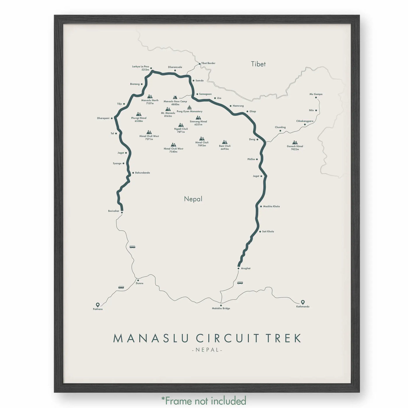 Trail Poster of Manaslu Circuit Trek - Beige