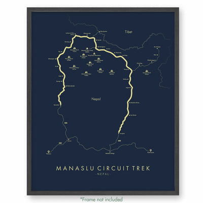 Trail Poster of Manaslu Circuit Trek - Blue