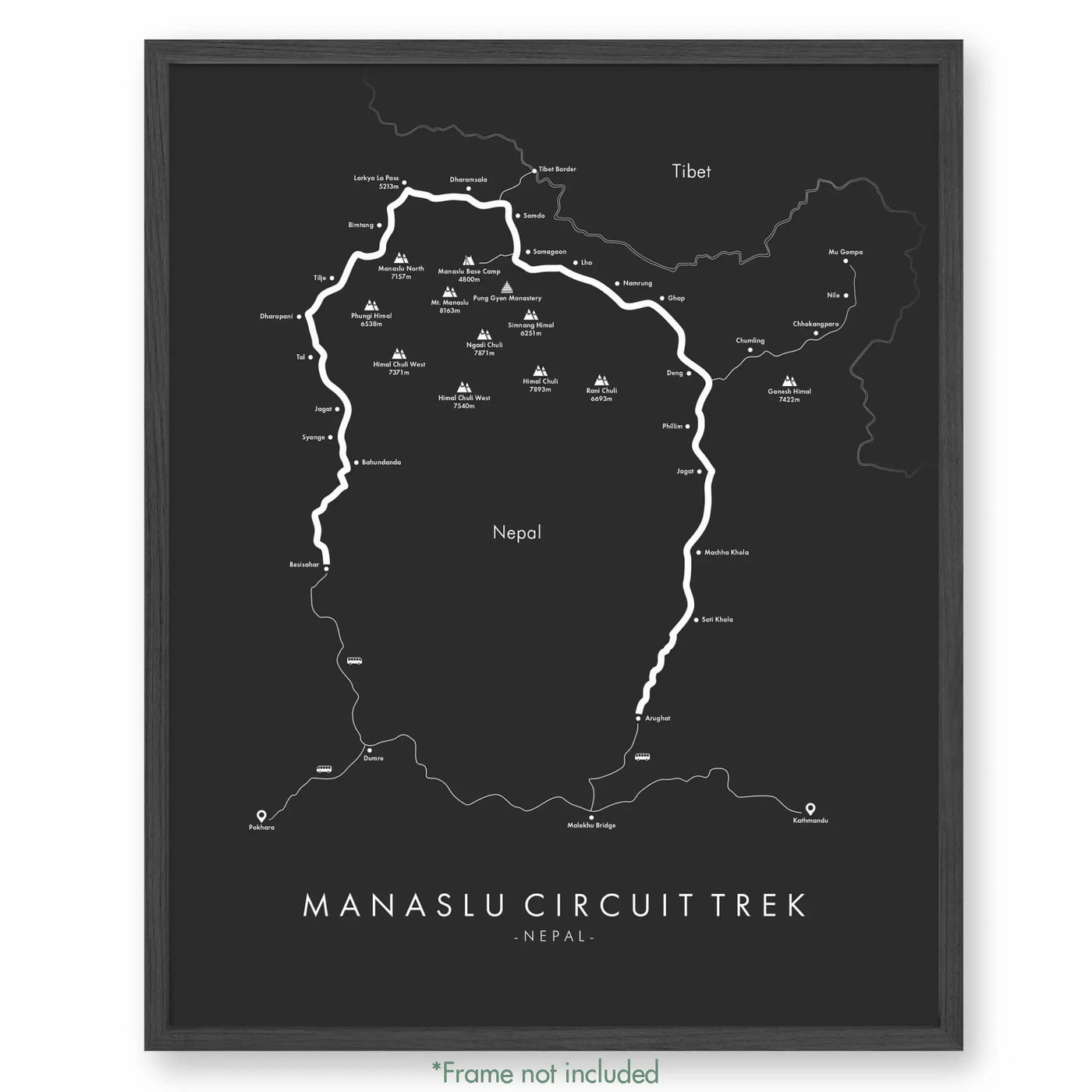 Trail Poster of Manaslu Circuit Trek - Grey