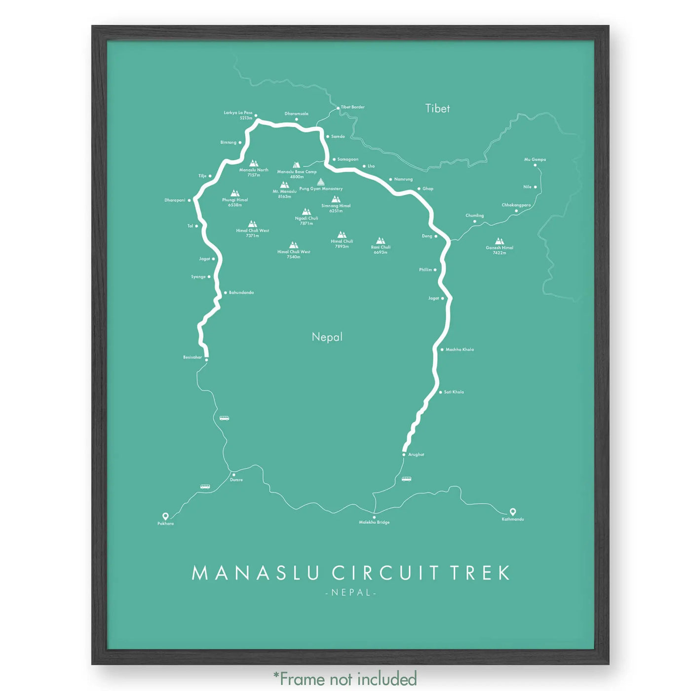Trail Poster of Manaslu Circuit Trek - Teal