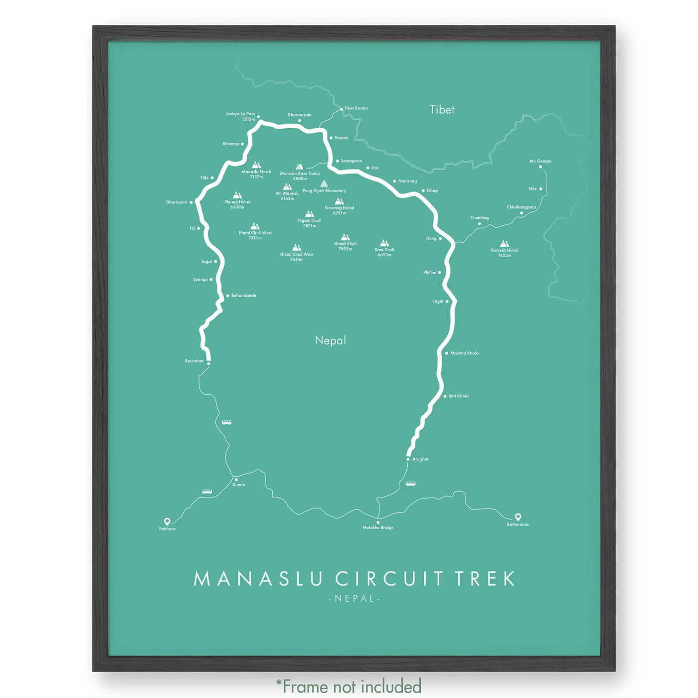 Trail Poster of Manaslu Circuit Trek - Teal