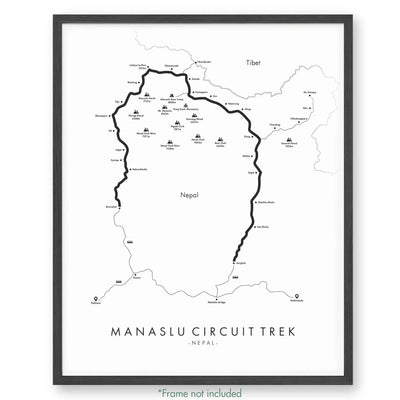 Trail Poster of Manaslu Circuit Trek - White