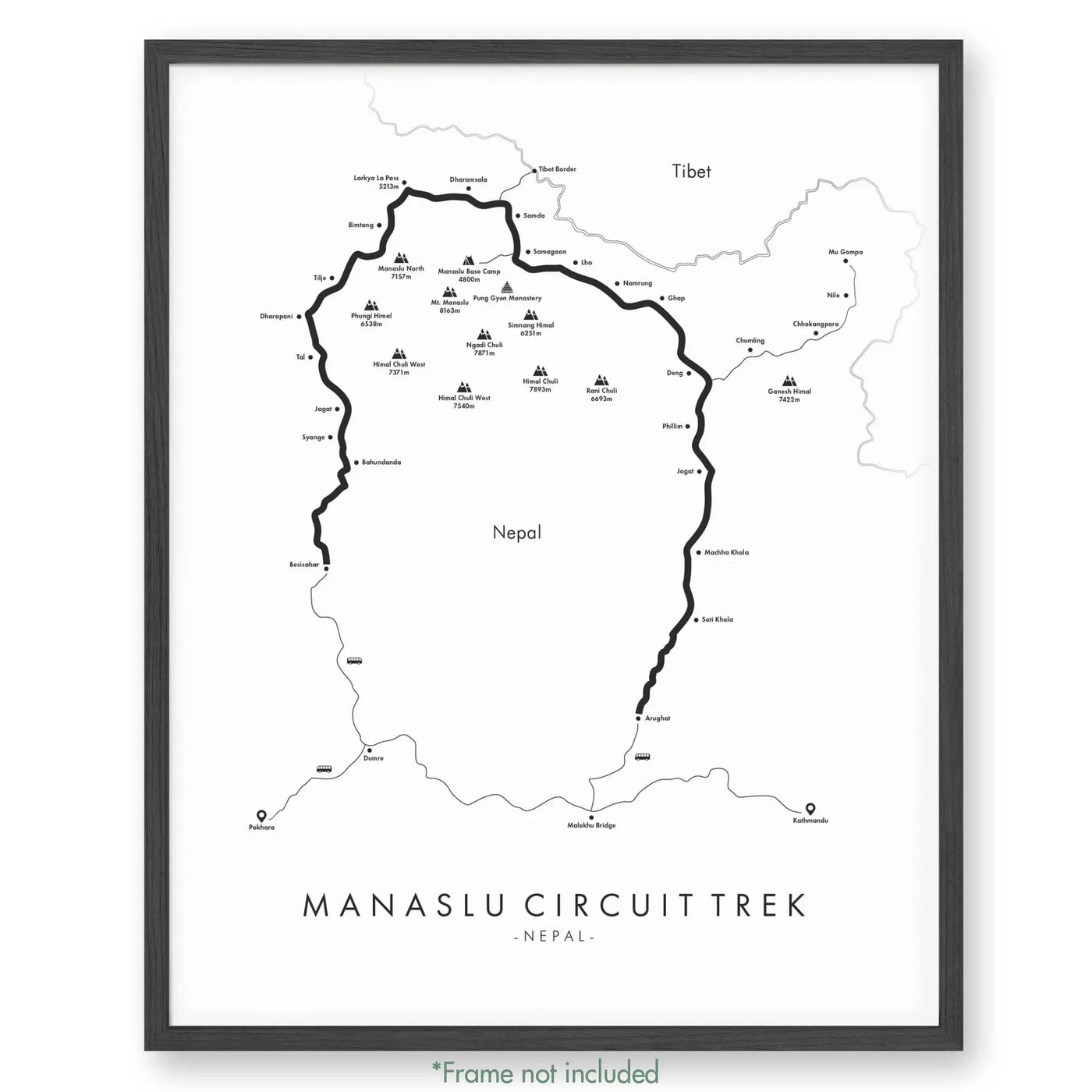 Trail Poster of Manaslu Circuit Trek - White