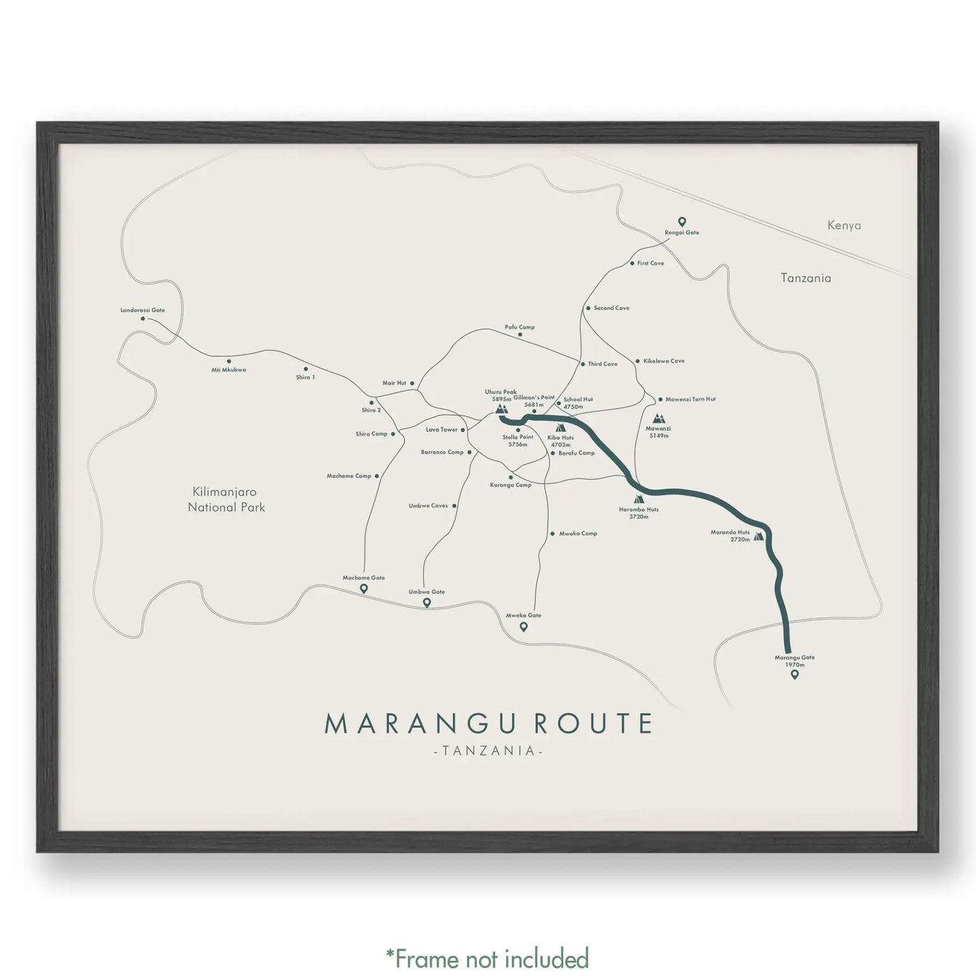 Trail Poster of Marangu Route - Beige