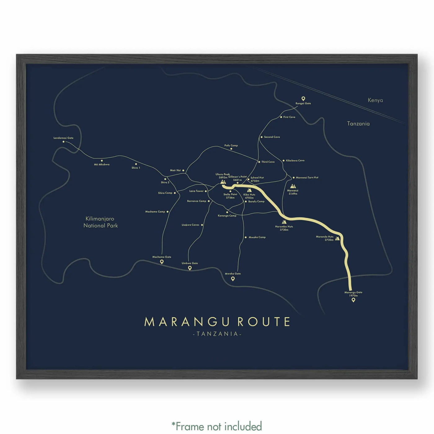 Trail Poster of Marangu Route - Blue