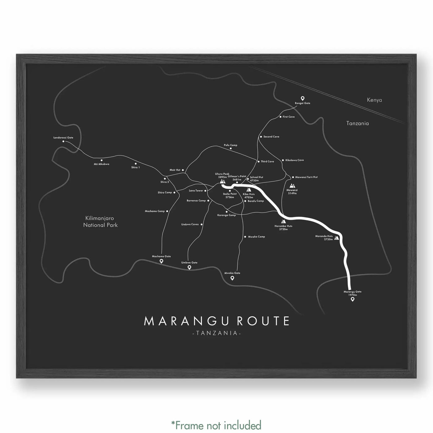 Trail Poster of Marangu Route - Grey