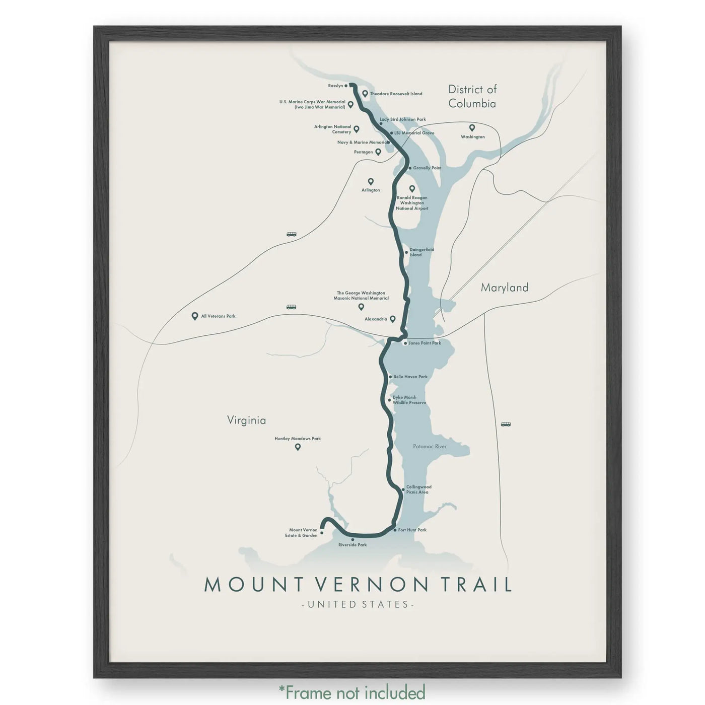 Trail Poster of Mount Vernon Trail - Beige