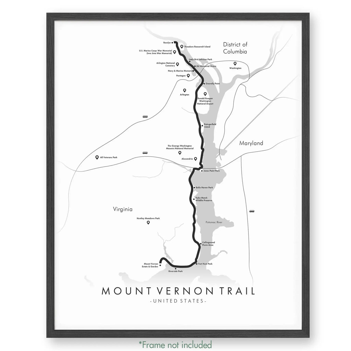 Trail Poster of Mount Vernon Trail - White