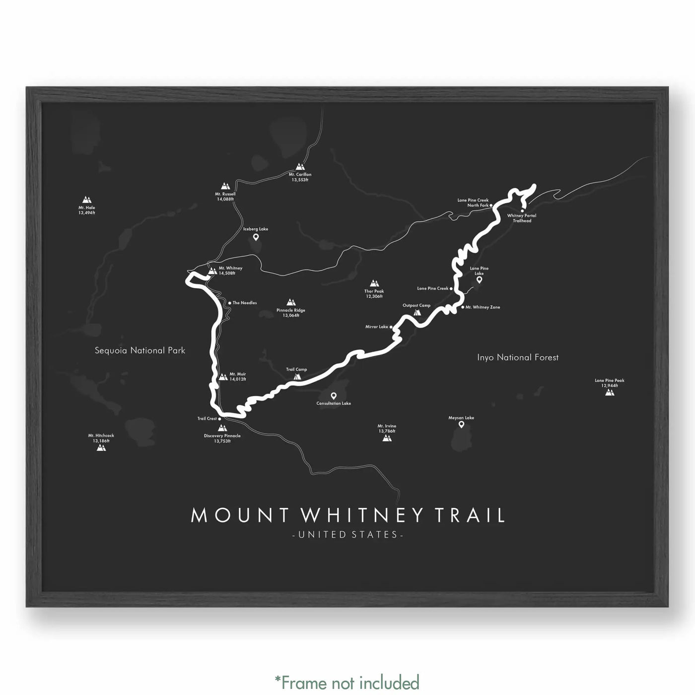 Trail Poster of Mount Whitney Trail - Grey