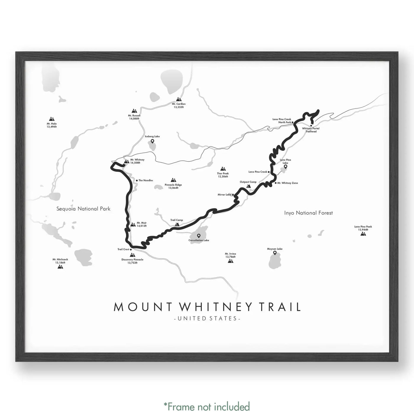 Trail Poster of Mount Whitney Trail - White