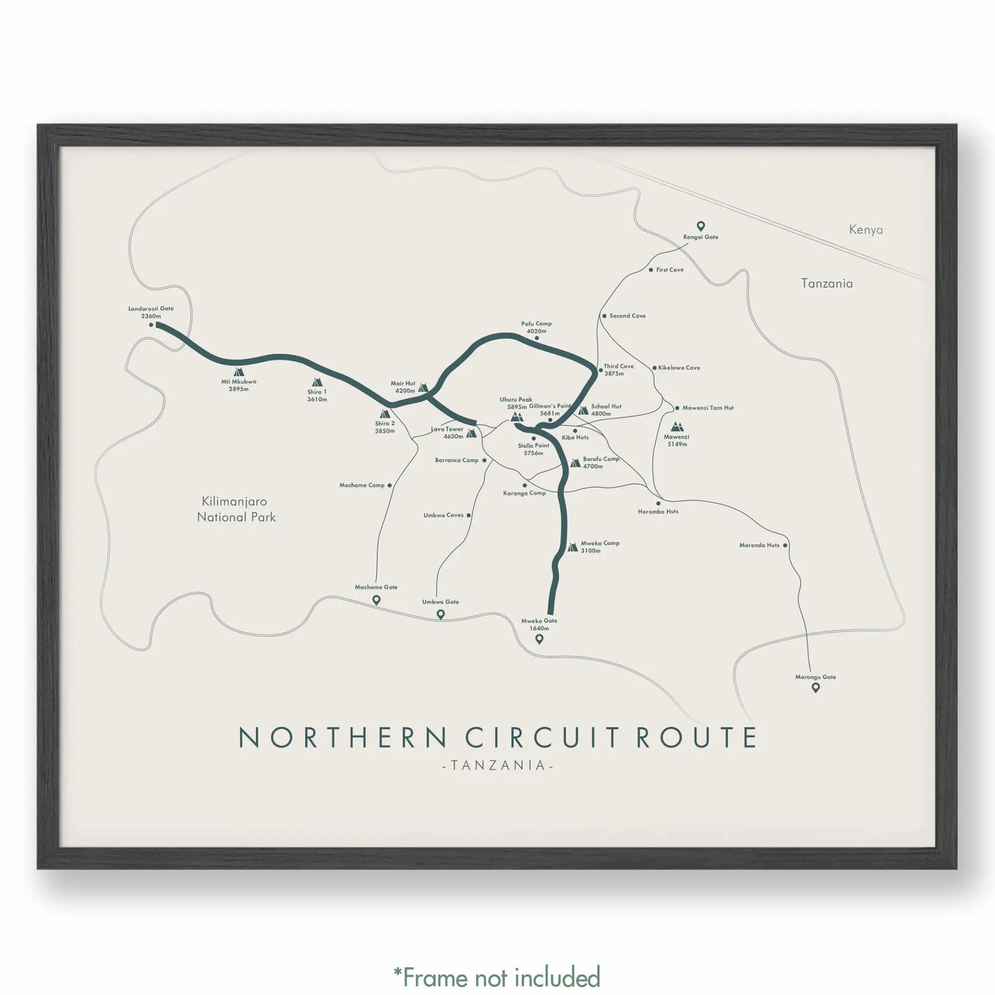 Trail Poster of Northern Circuit - Kilimanjaro - Beige