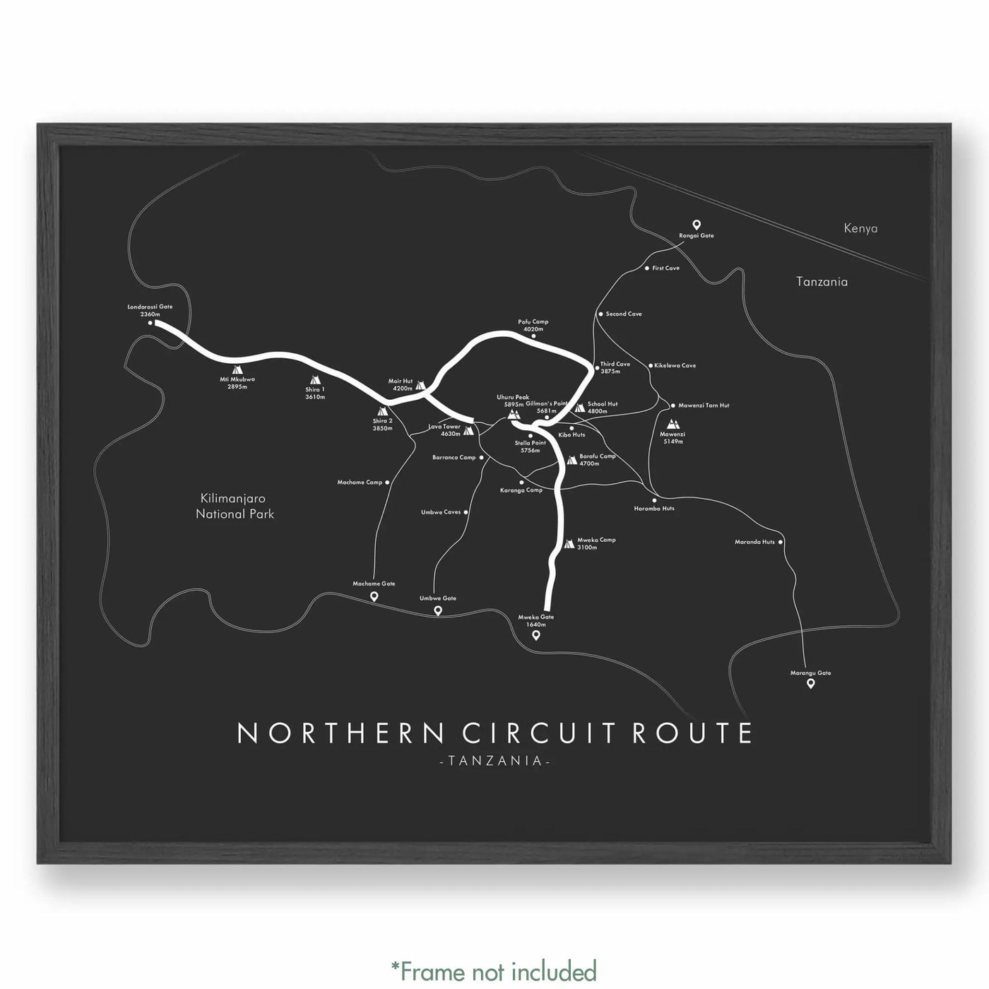 Trail Poster of Northern Circuit - Kilimanjaro - Grey
