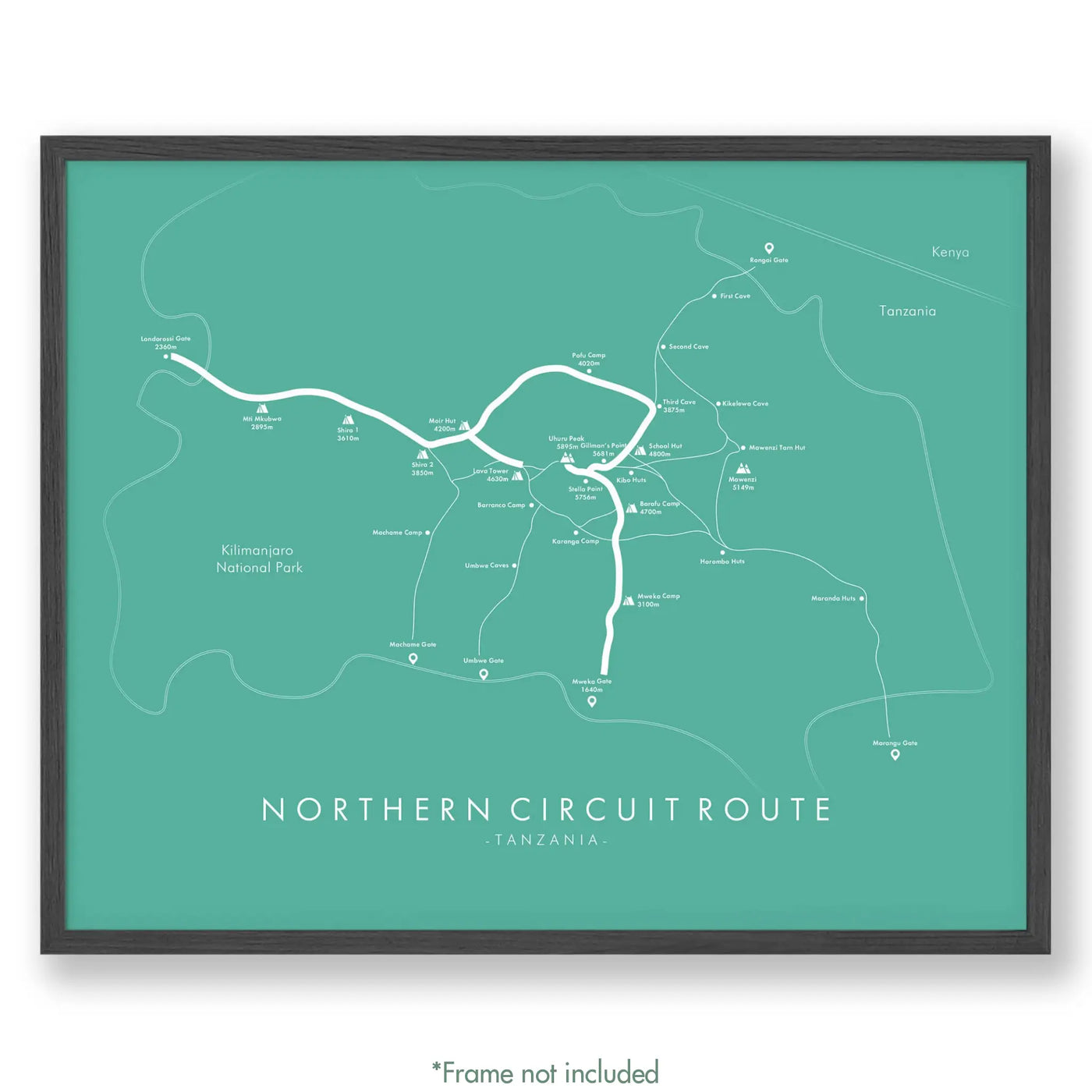 Trail Poster of Northern Circuit - Kilimanjaro - Teal