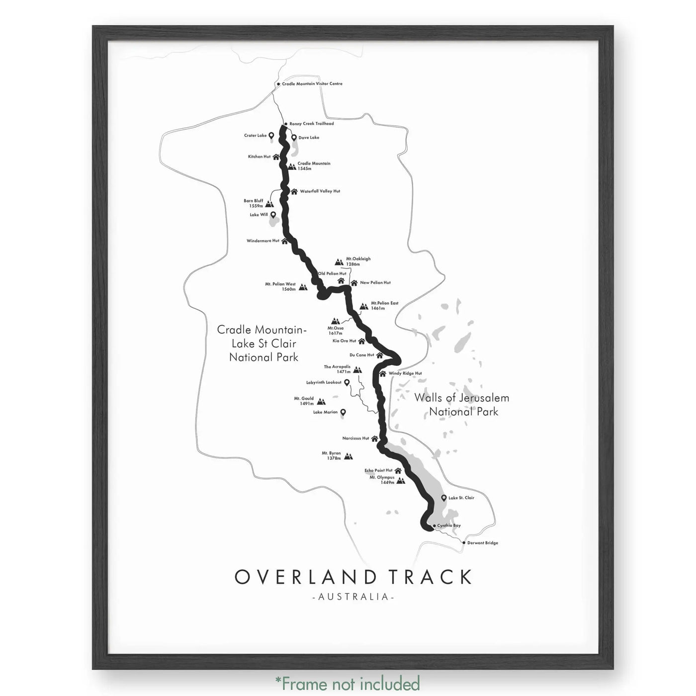 Trail Poster of Overland Track - White