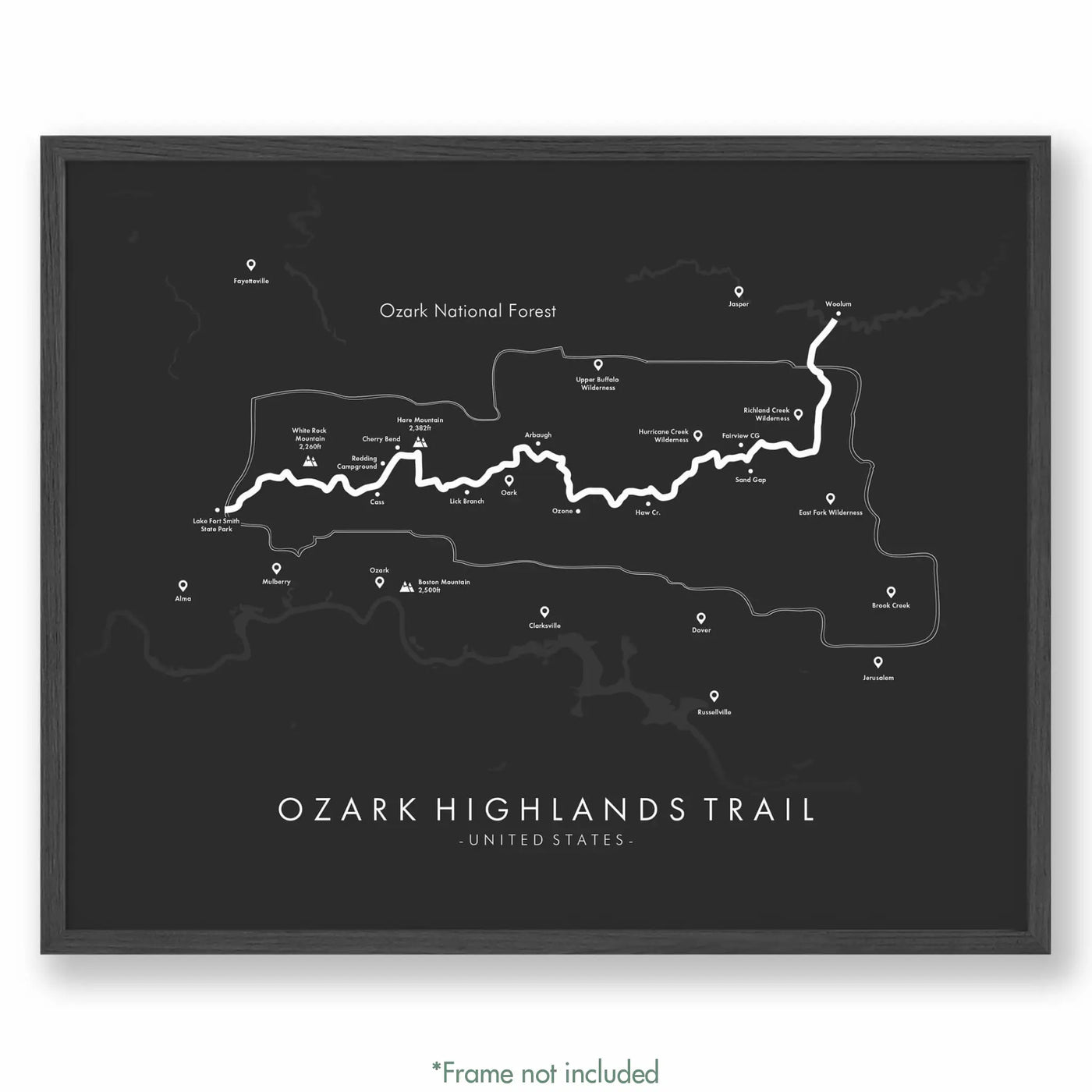 Trail Poster of Ozark Highlands Trail - Grey