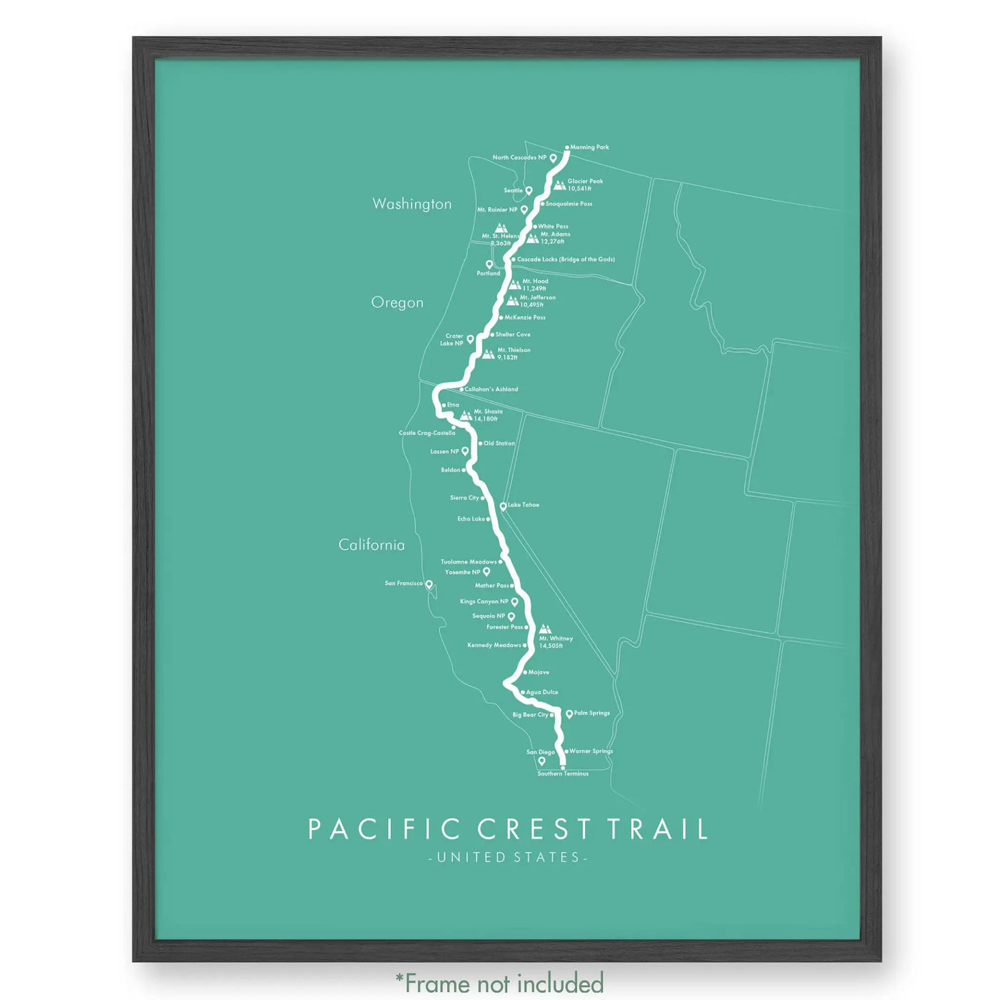 Trail Poster of Pacific Crest Trail - Teal