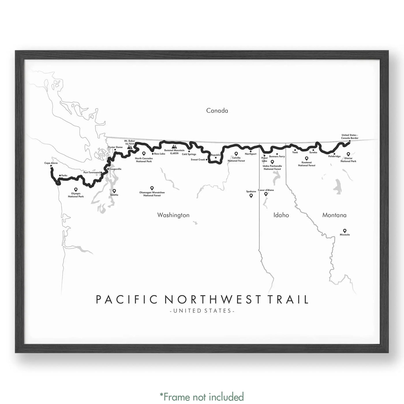 Trail Poster of Pacific Northwest Trail - White