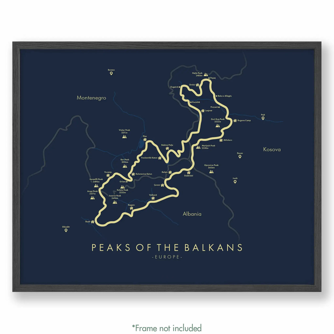Trail Poster of Peaks of the Balkans - Blue