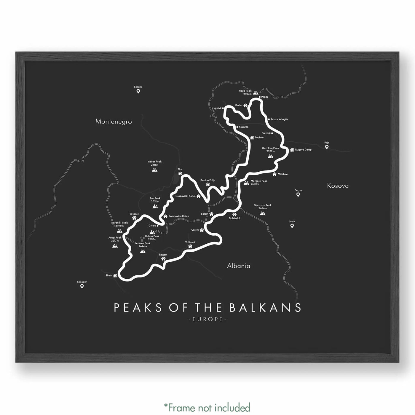 Trail Poster of Peaks of the Balkans - Grey