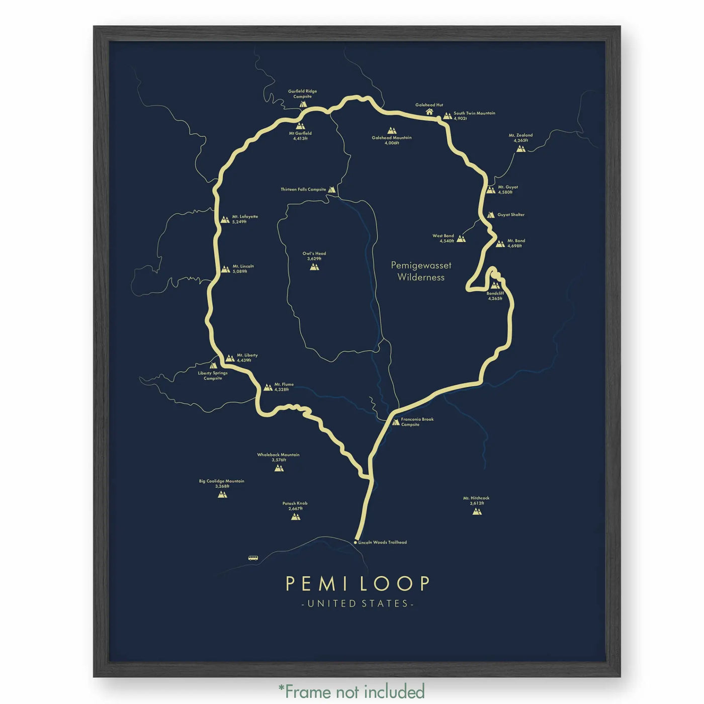 Trail Poster of Pemi Loop - Blue