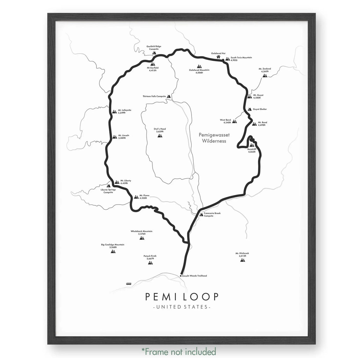 Trail Poster of Pemi Loop - White