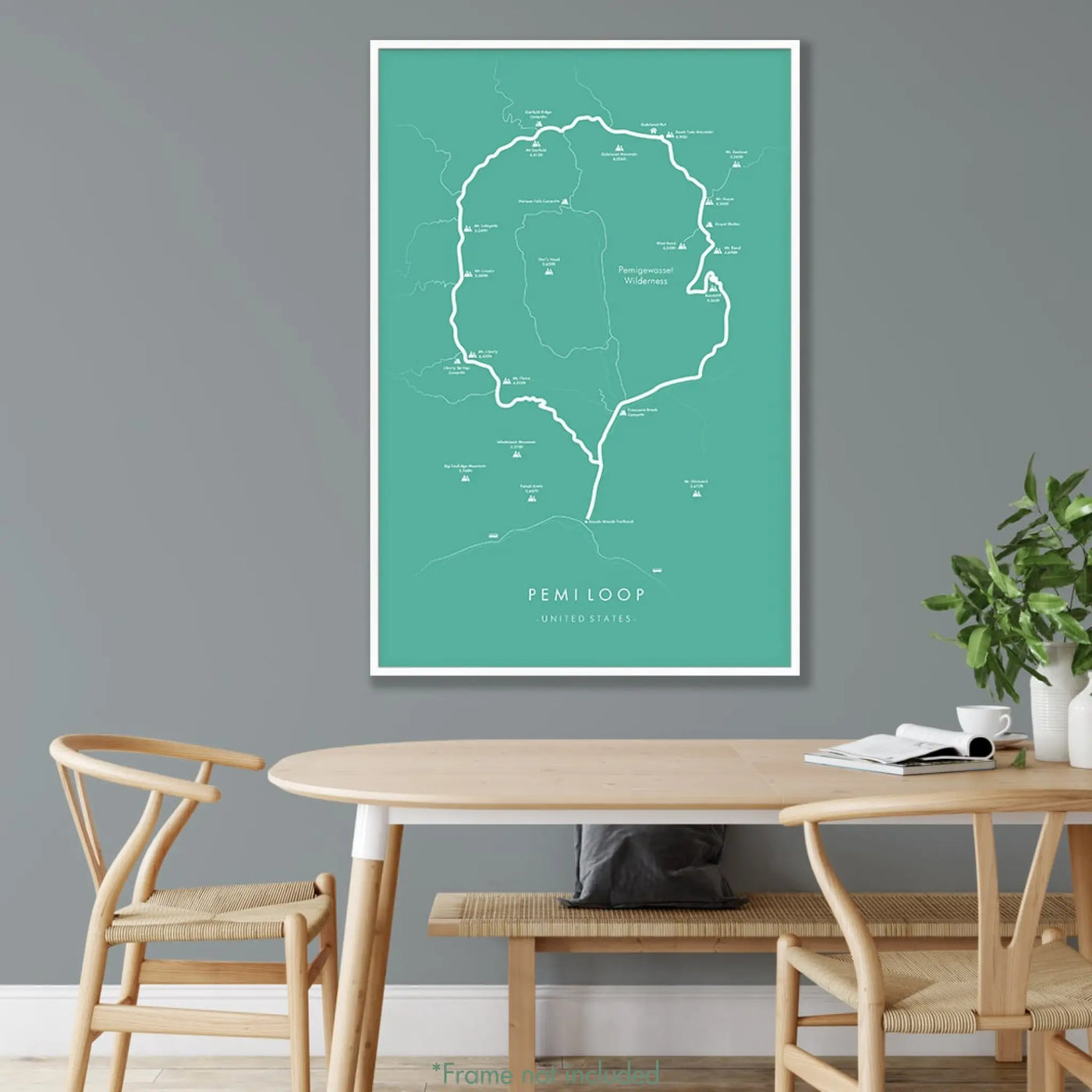 Trail Poster of Pemi Loop - Teal Mockup