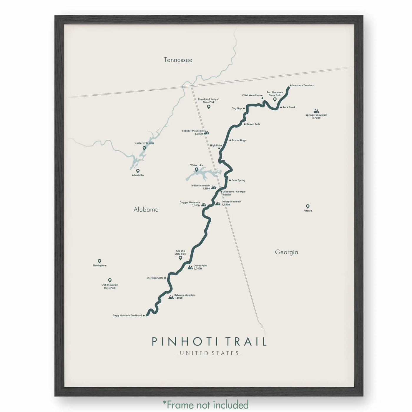 Trail Poster of Pinhoti Trail - Beige