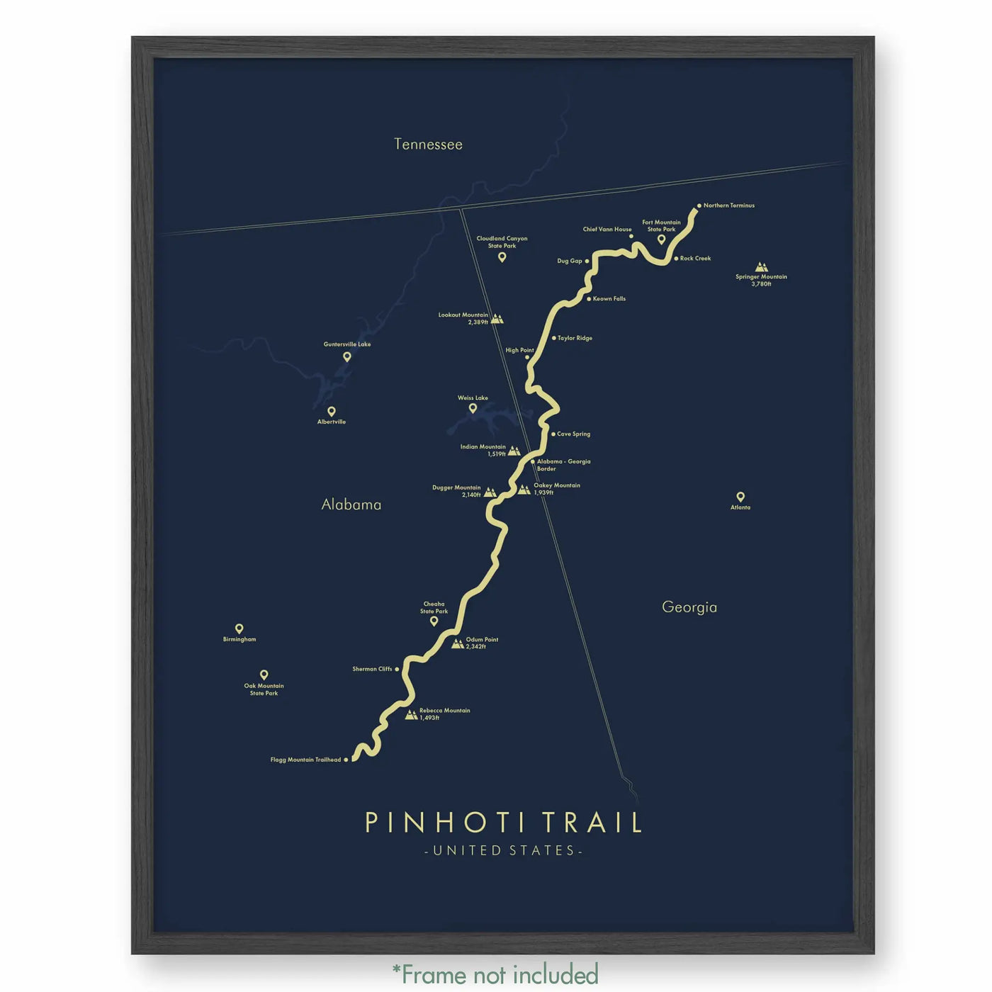 Trail Poster of Pinhoti Trail - Blue