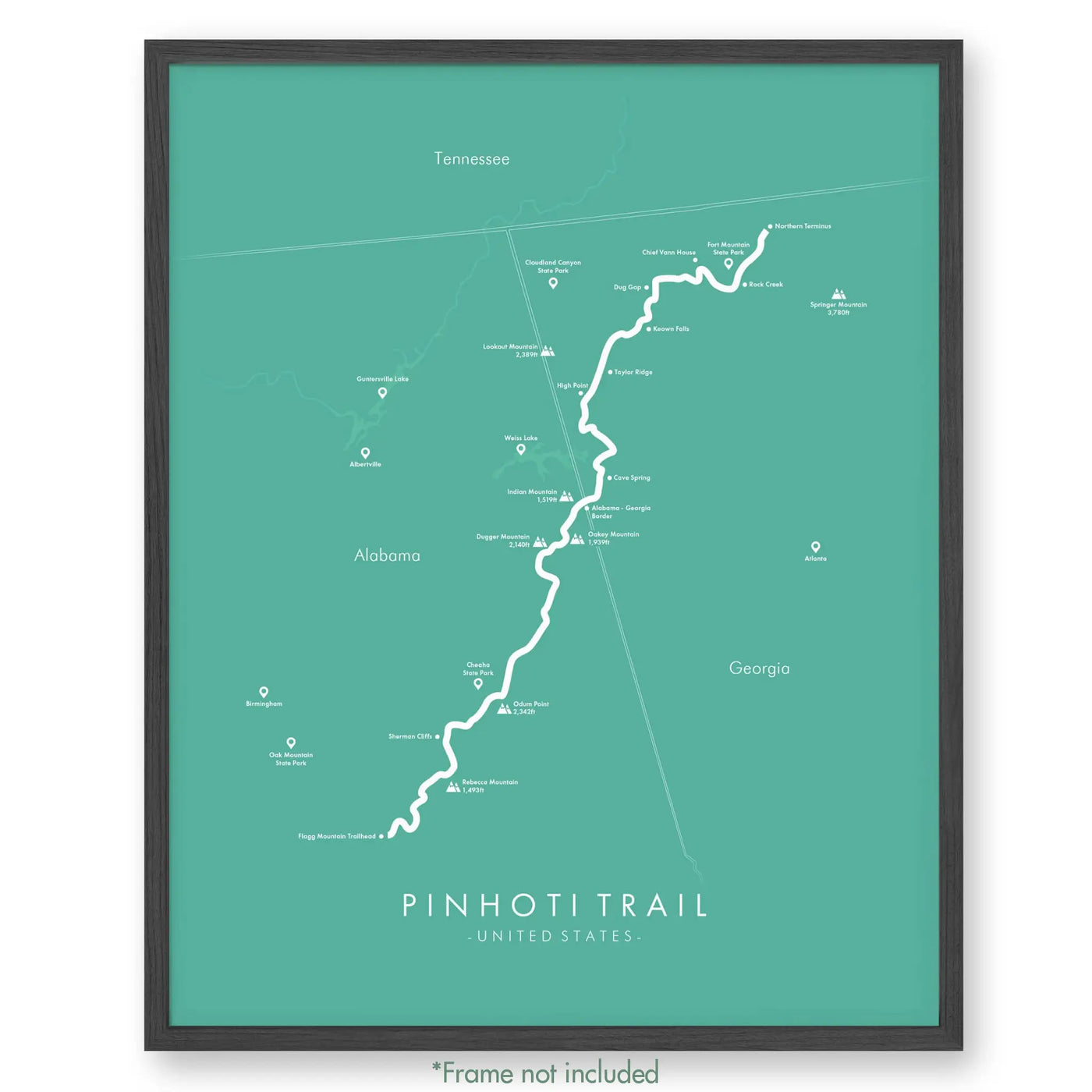 Trail Poster of Pinhoti Trail - Teal