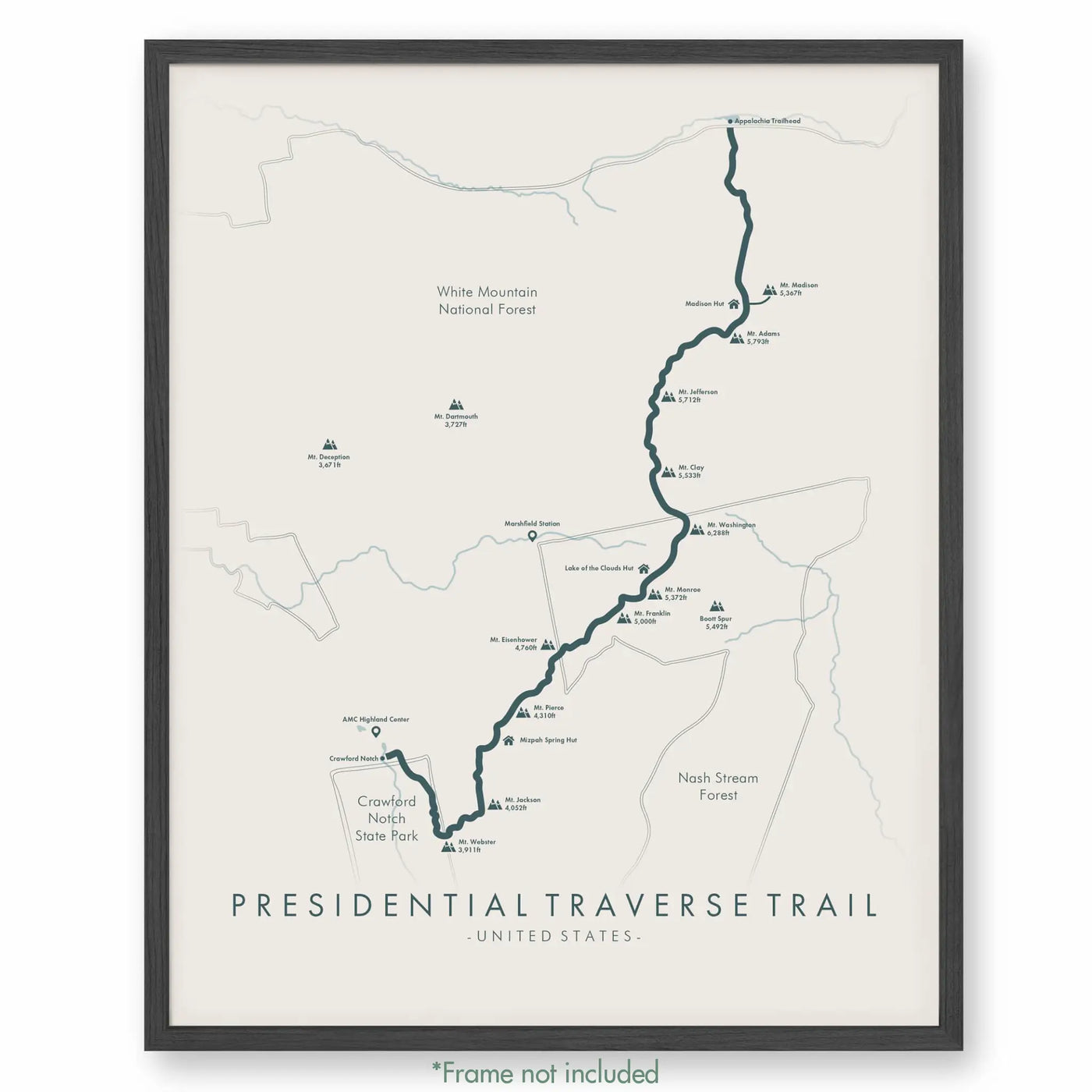 Trail Poster of Presidential Traverse Trail - Beige