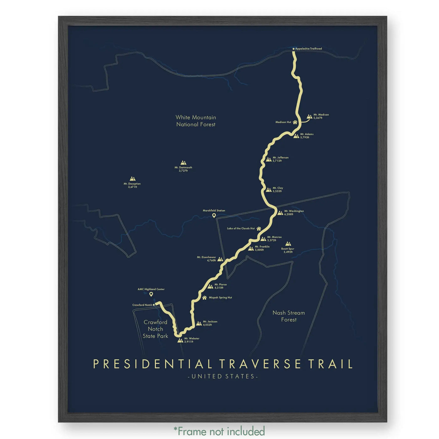 Trail Poster of Presidential Traverse Trail - Blue