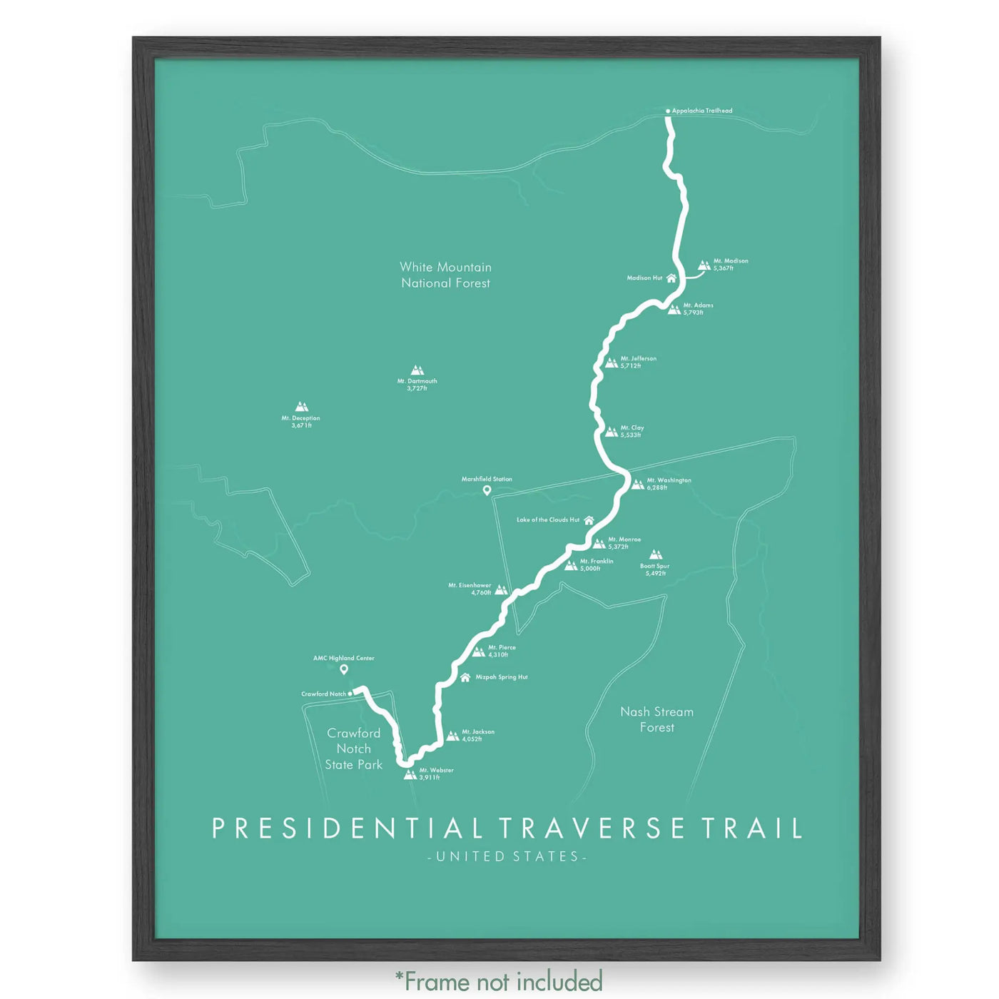 Trail Poster of Presidential Traverse Trail - Teal