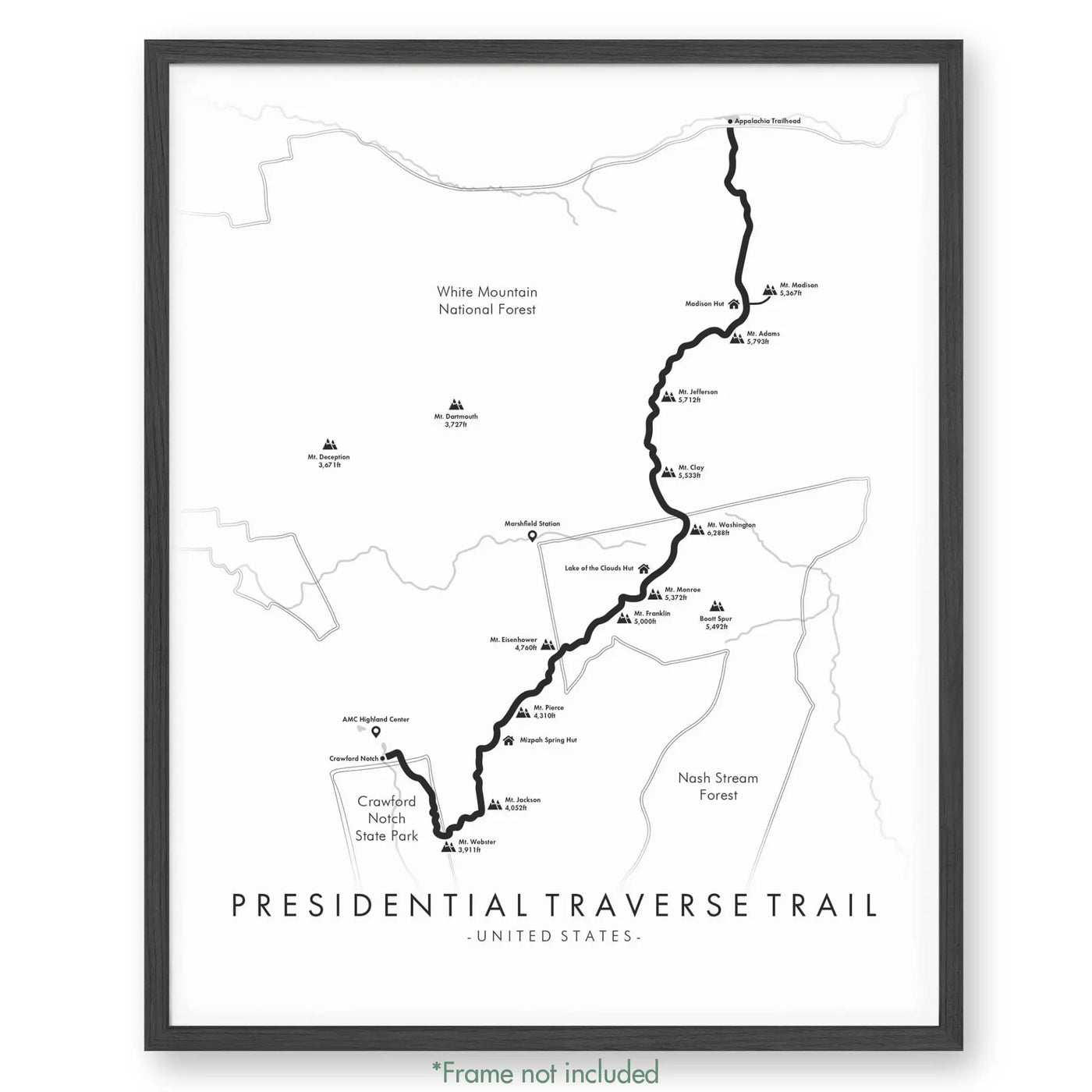 Trail Poster of Presidential Traverse Trail - White