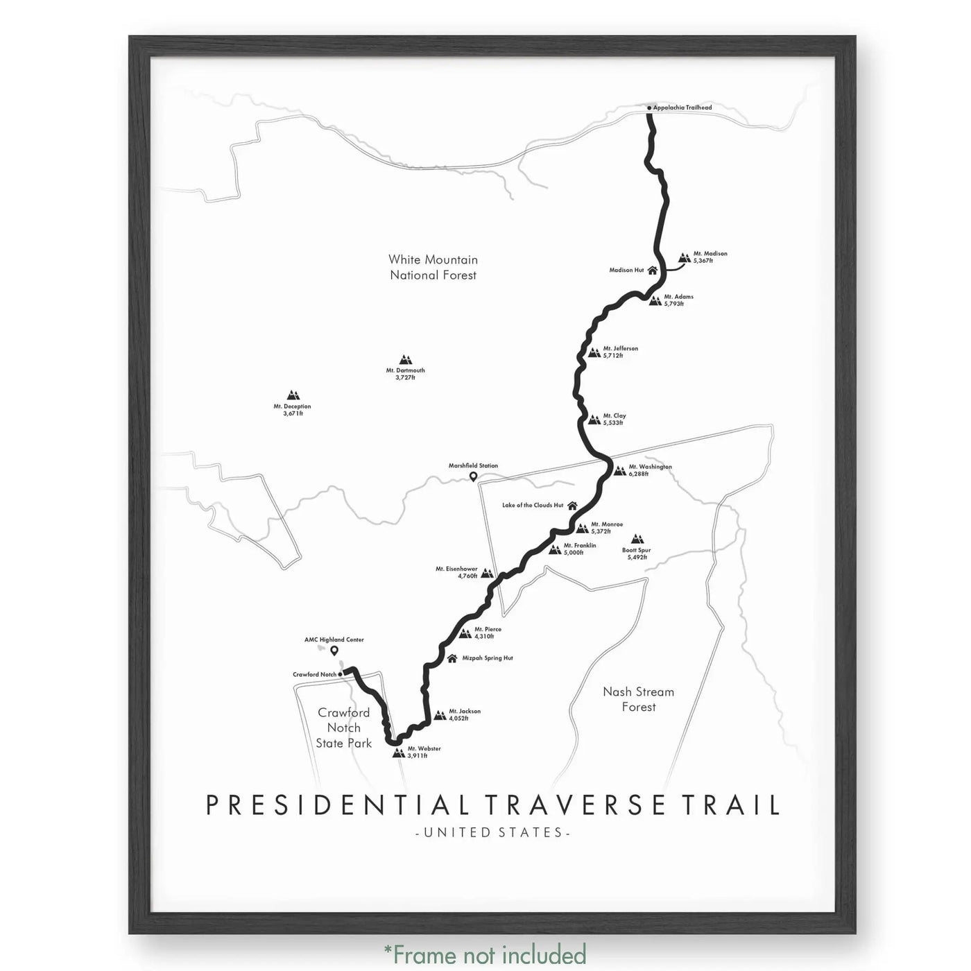 Trail Poster of Presidential Traverse Trail - White