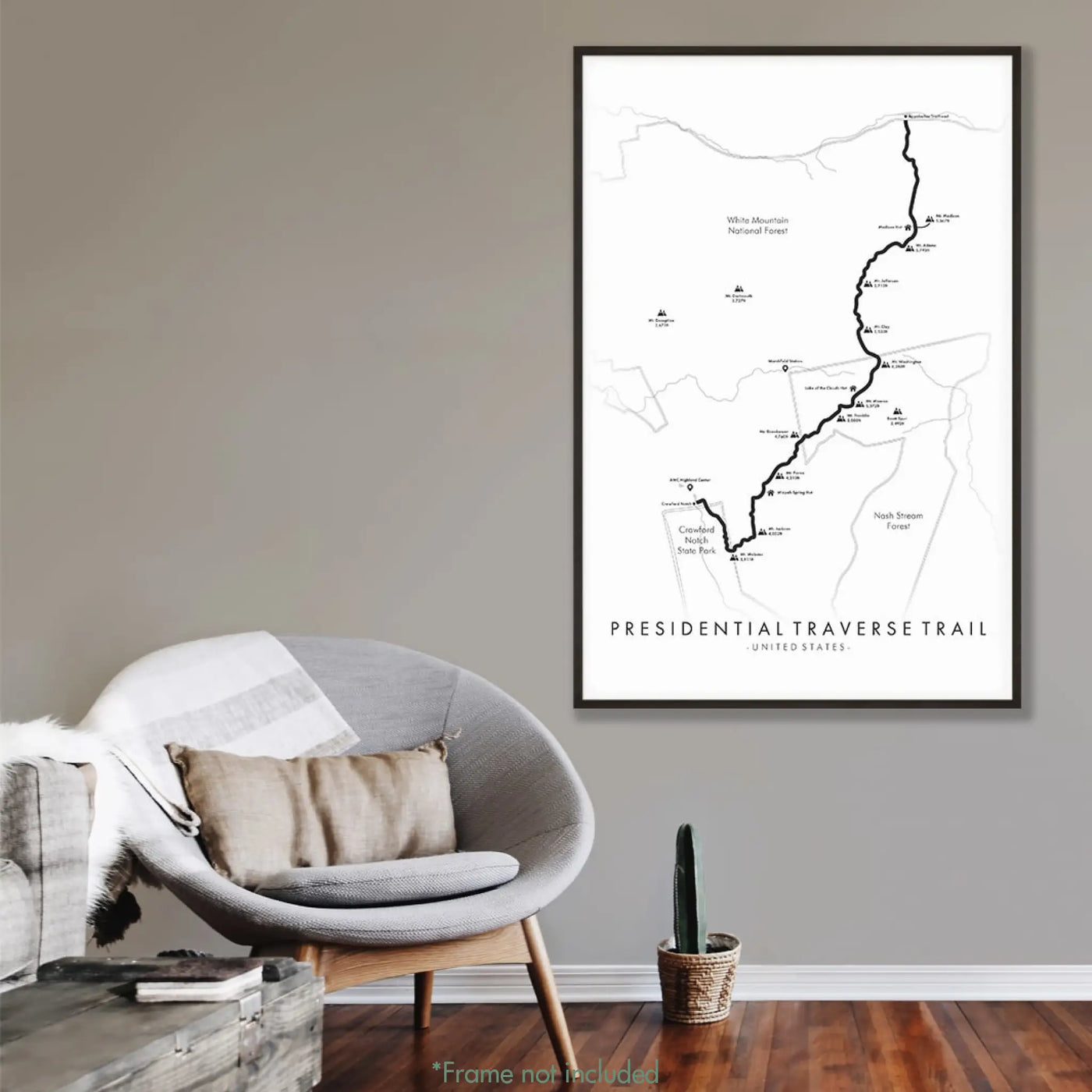 Trail Poster of Presidential Traverse Trail - White Mockup