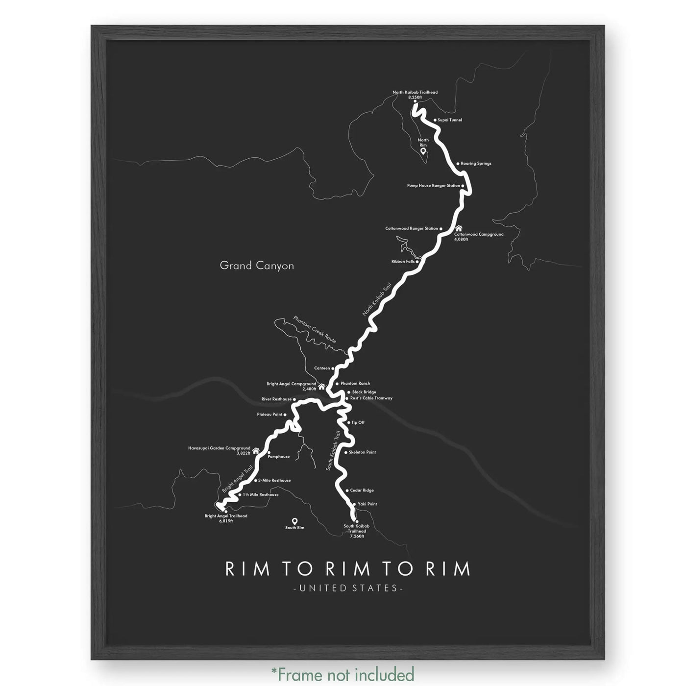 Trail Poster of Rim to Rim to Rim - Havasupai Havasupai - Grey