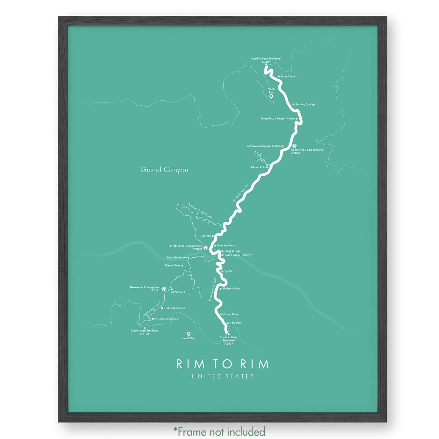 Rim To - Havasupai Gardens Poster 12’’ X 16’’ / Teal South Kaibab Trail