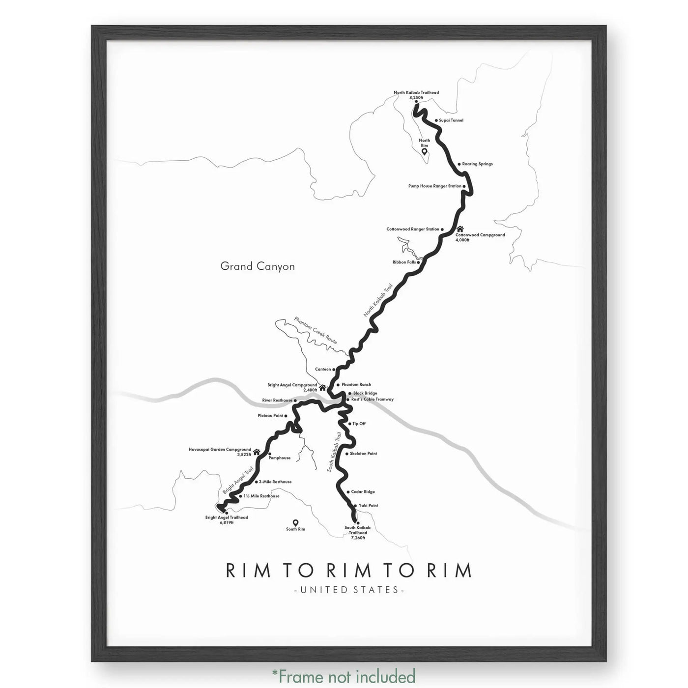 Trail Poster of Rim to Rim to Rim - Havasupai Havasupai - White