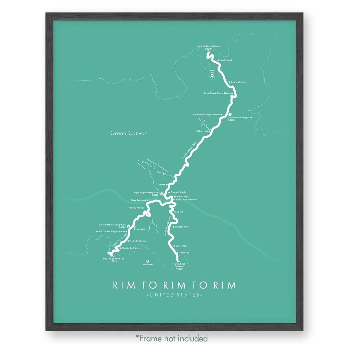 Trail Poster of Rim to Rim to Rim - Havasupai - Teal