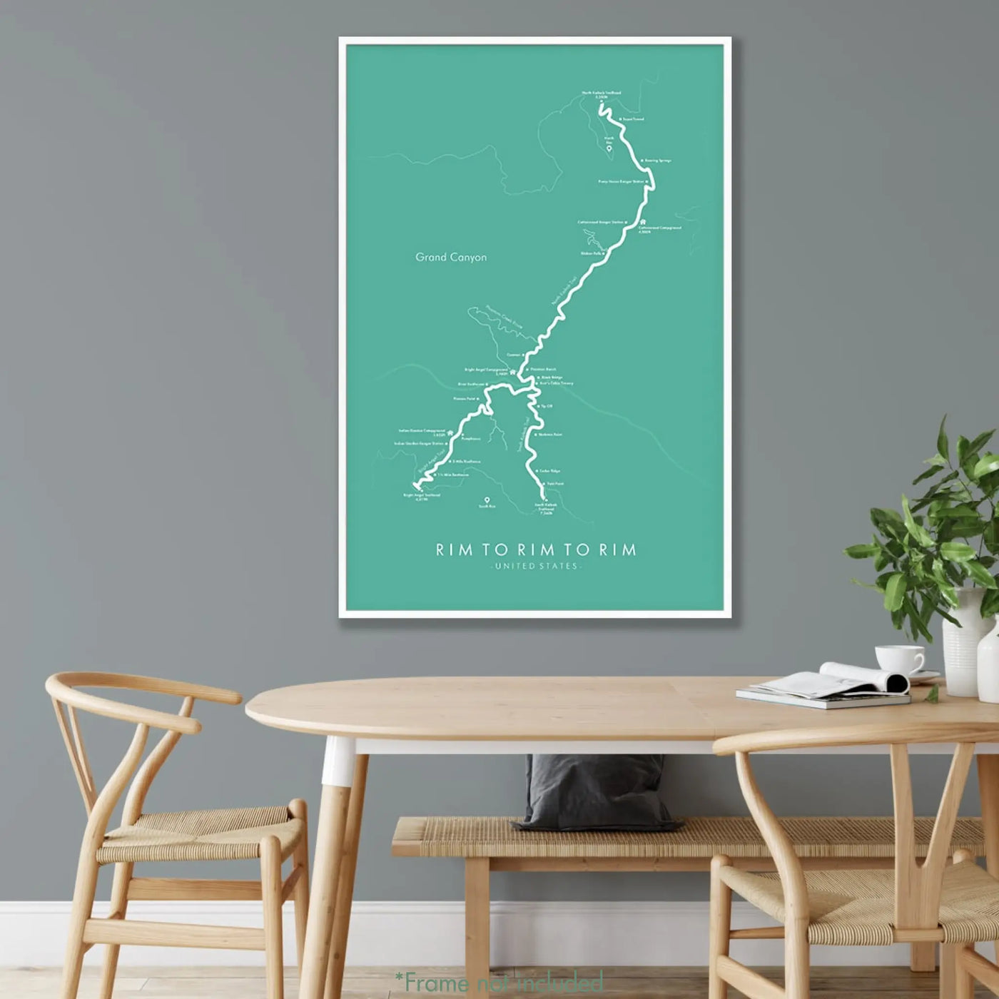 Trail Poster of Rim to Rim to Rim - Havasupai - Teal Mockup