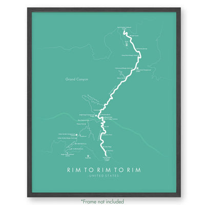 Rim To - Indian Gardens Poster 12’’ X 16’’ / Teal South Kaibab Trail