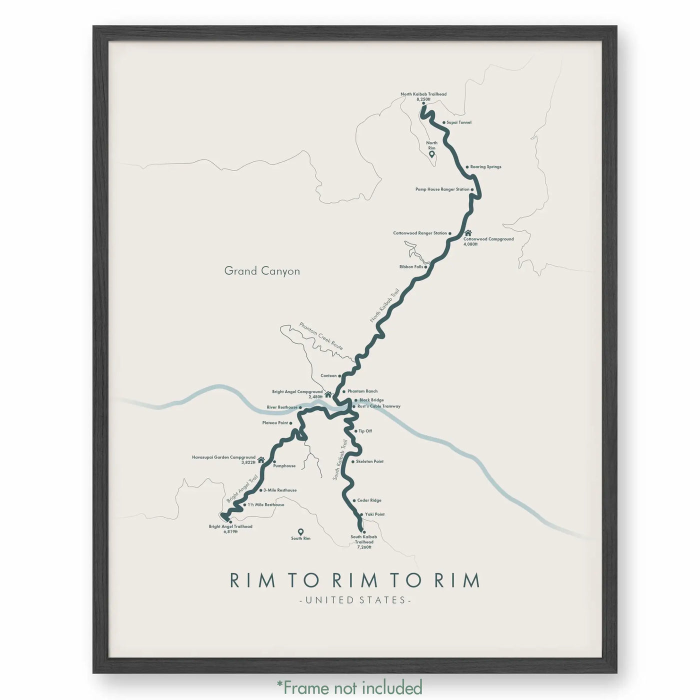 Trail Poster of Rim To Rim To Rim Havasupai - Beige